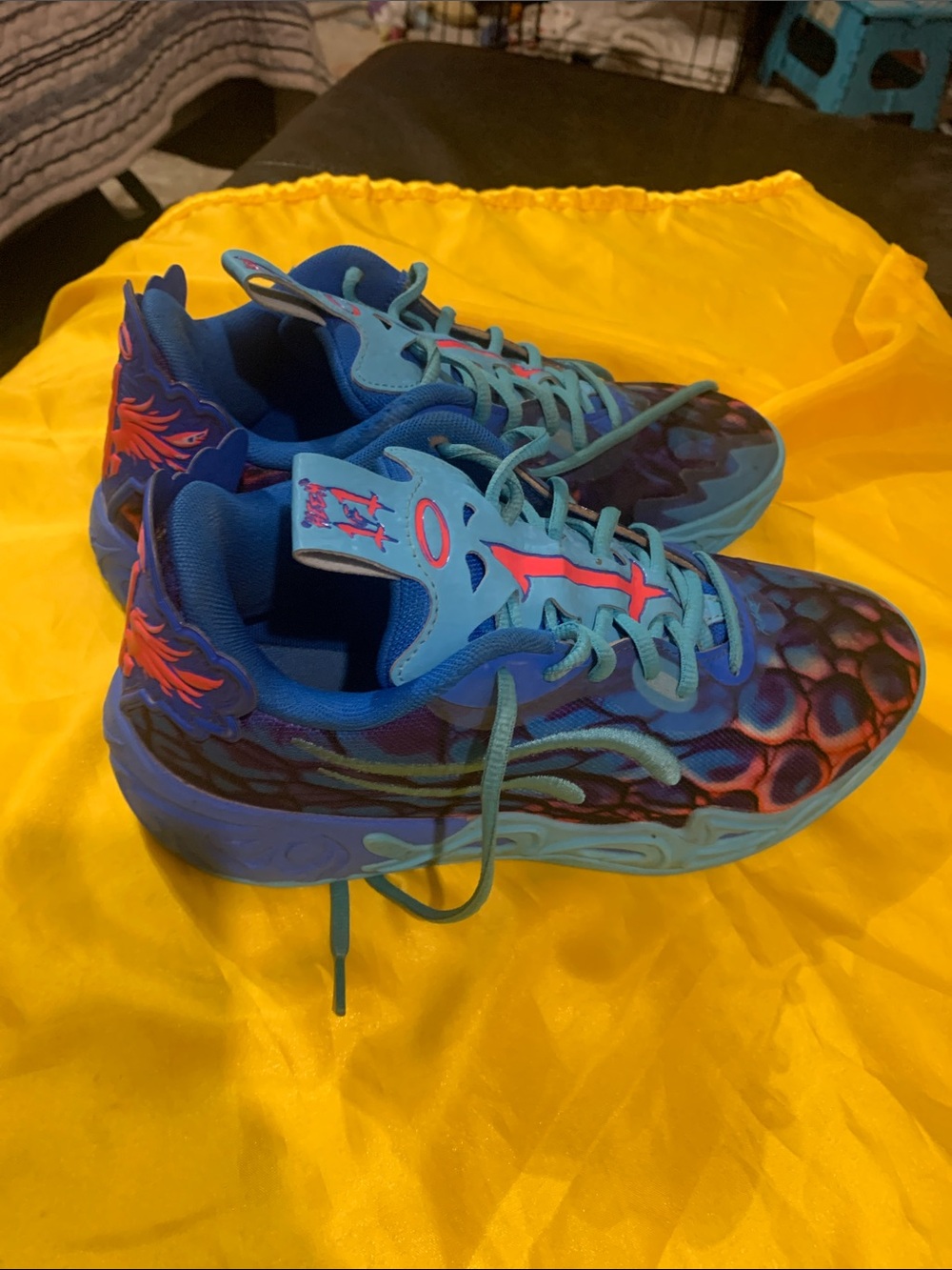 Mens Bright Blue Athletic Sneakers with Pink Accents